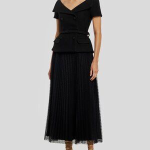 Self-portrait Black Off the Shoulder Polka Dot Tulle Midi Dress Size US4